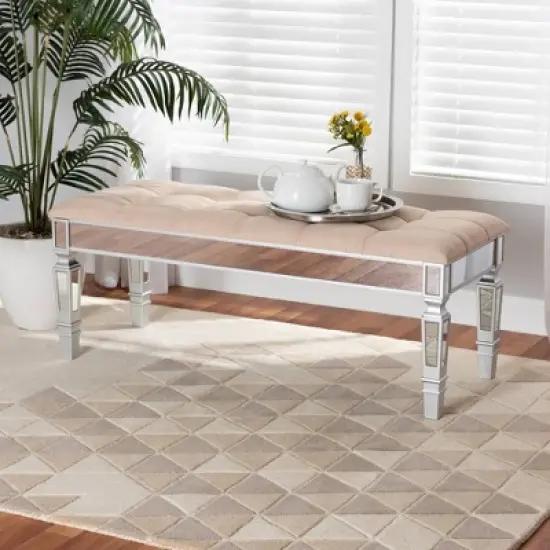 Hedia Fabric Upholstered and Wood Accent Bench - Baxton Studio image {1}