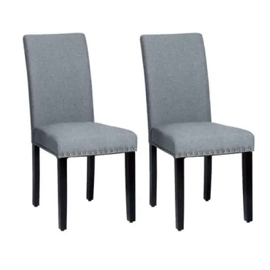 Costway Set of 2 Fabric Dining Chairs Upholstered with Nailhead Trim image {13}