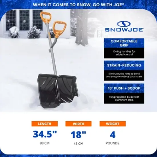 ErgieShovel Ergonomic Snow Shovel 18" Push and Scoop Blade, 34.5" Steel Lightweight Shaft with Dual D-Ring Handle, ERG-SNSH18 image {4}