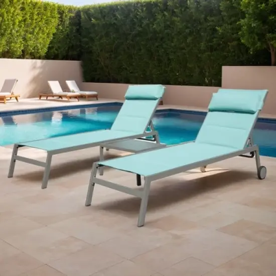 Christopher Knight Home Maxine Outdoor Aluminum Adjustable Upholstered Chaise Lounge Set with Side Table image {9}