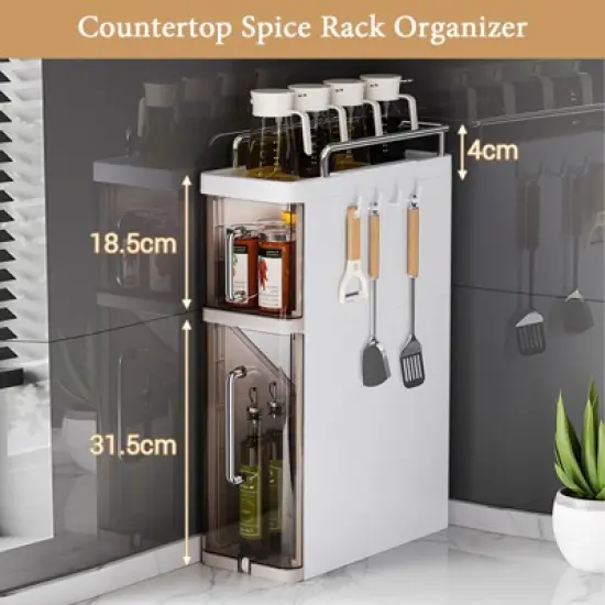 CuisinSmart Deaktop Spice Rack with Dustproof Doors for Kitchen, Spices Organizer for Cabinet- for Spices, Spoons, Knifes&Forks, Kitchenware image {1}