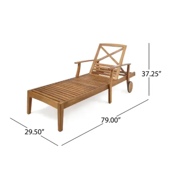 Christopher Knight Home Perla Outdoor Acacia Wood Armless Adjustable Chaise Lounge with Cushion (Set of 4) image {3}