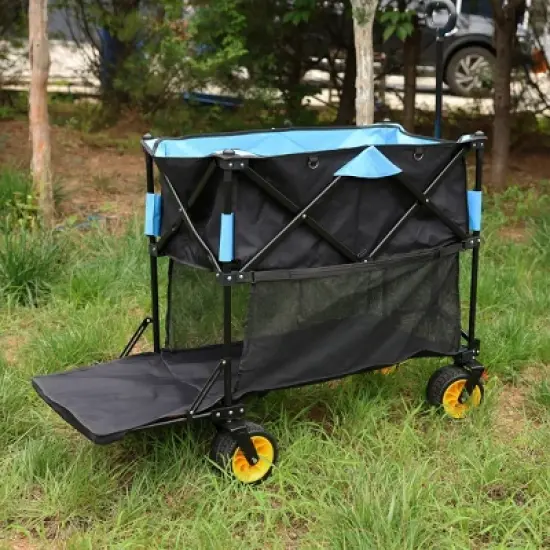 Gulches Extra Long Folding Wagon Cart - Black & Blue, 52.7"L x 19.7"W x 50.9"H, 450lbs Capacity image {1}