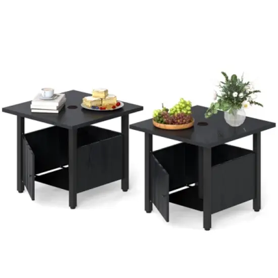 Tangkula 2PCS Outdoor Side Table w/ 1.89" Umbrella Hole Patio Umbrella Table Base Stand image {9}