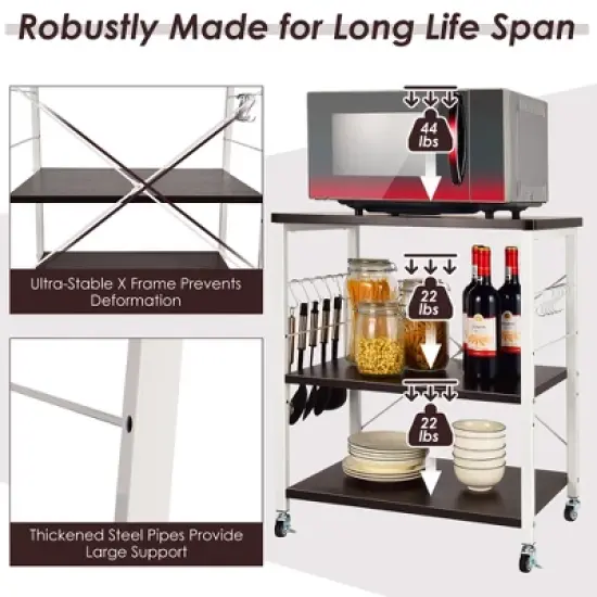 Costway 3-Tier Kitchen Baker's Rack Microwave Oven Storage Cart w/ Hook image {6}