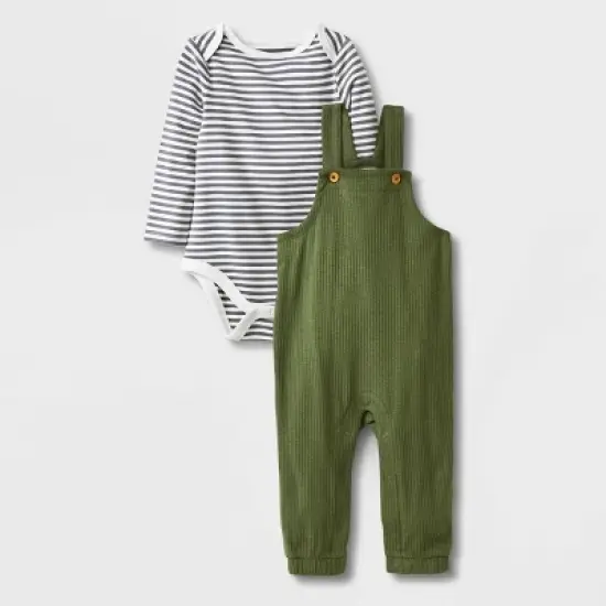Baby 2pc Long Sleeve Bodysuit & Overalls Set - Cat & Jack&trade; Olive Green image {4}