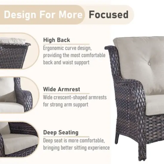 Gymojoy 7 Pieces Outdoor Sofa with Swivel Chairs Ottoman, Coffee Table, Patio Furniture Set image {5}