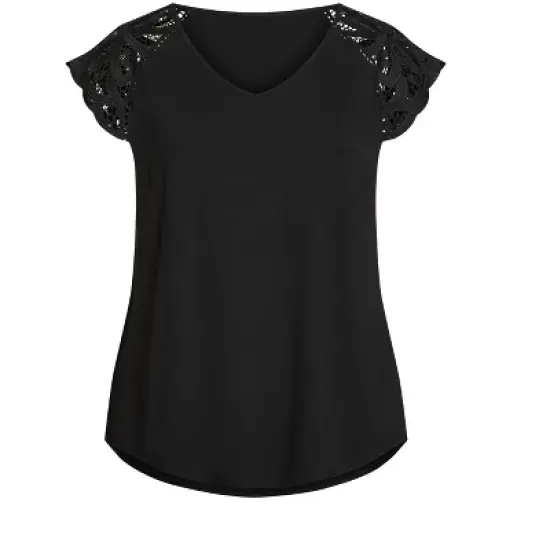 Women's Plus Size Mandy Lace Sleeve Top - black | AVENUE image {2}