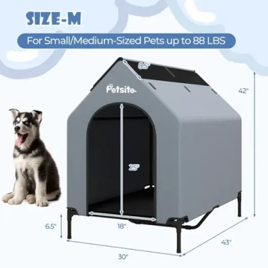 Tangkula 43" Elevated Dog House for Small Breeds Large Pet House w/ Ventilated Windows image {8}