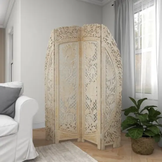 Eclectic Wood Room Divider Screen White - Olivia & May image {13}