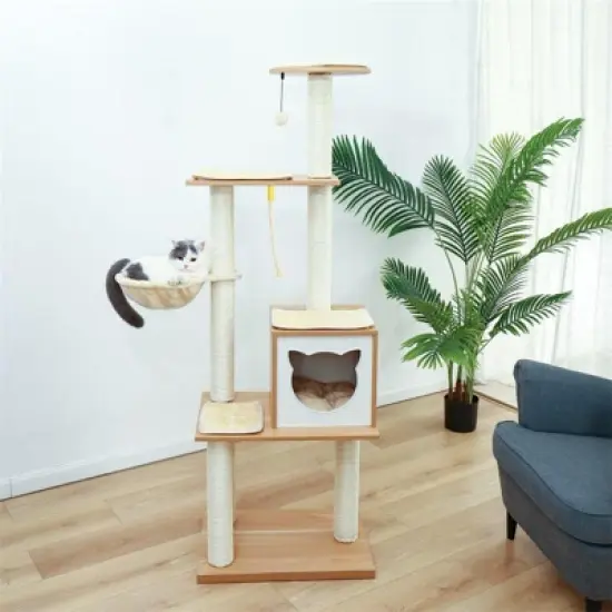 Modern Cat Tree Tower for Indoor Cats with Hammock image {2}