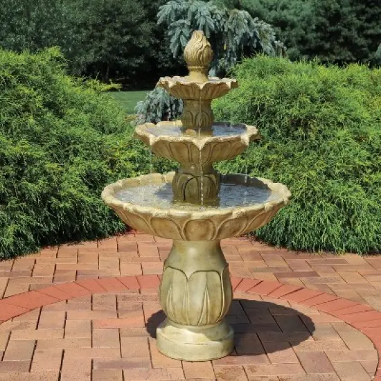 Sunnydaze 46"H Electric Polystone 3-Tier Classic Tulip Outdoor Water Fountain image {1}