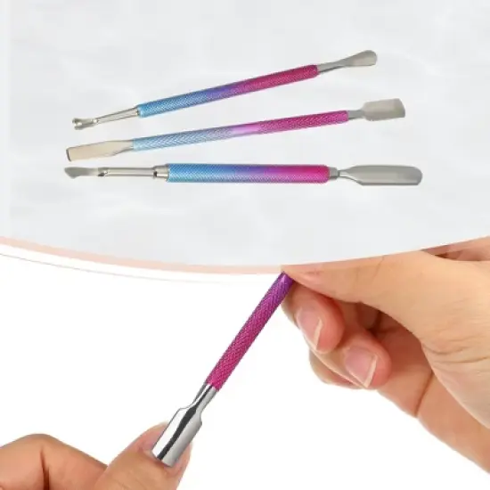 Unique Bargains Stainless Steel Double Head Cuticle Pusher Set Rose Red Blue 3Pcs image {5}