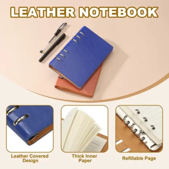 Unique Bargains Refillable PU Leather 6 Ring Hardcover Durable Notebook 2 Pcs image {2}