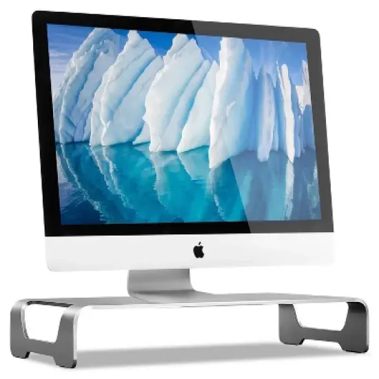 Mount-It! Aluminum Monitor Stand For iMac - Metal Monitor Stand Desktop Organizer w/ Keyboard Storage - Universal Monitor Riser For PC & Laptop image {1}