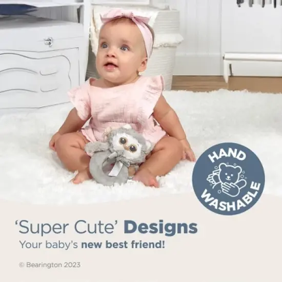 Bearington Baby Lil' Owlie Plush Stuffed Animal Gray Owl Soft Ring Rattle, 5.5" image {2}