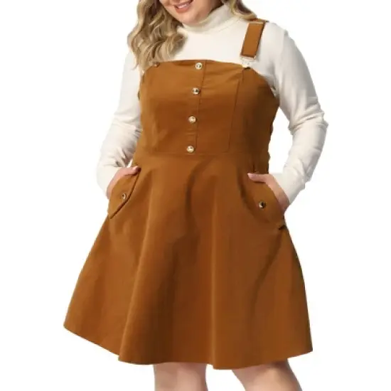 Agnes Orinda Women's Plus Size Corduroy Pinafore Short Dress Adjustable Strap Overall Dress Suspender Skirt image {5}