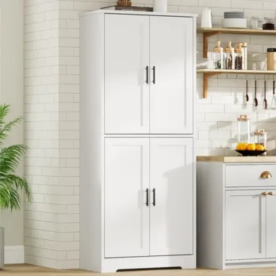 Homhougo 70in Tall Kitchen Pantry Cabinet, Freestanding Storage Cabinet with 4 Doors and Adjustable Shelves, Large Utility Hutch Cupboard White image {3}