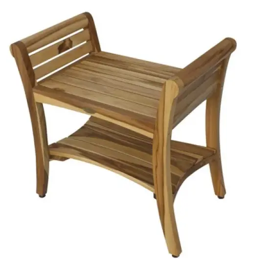 EcoDecors&reg; Symmetry&reg; 24" Teak Wood Shower Bench with Shelf and LiftAide&reg; Arms in EarthyTeak Finish - Target Plus Natural 24"L x 14"D x 24"H image {2}