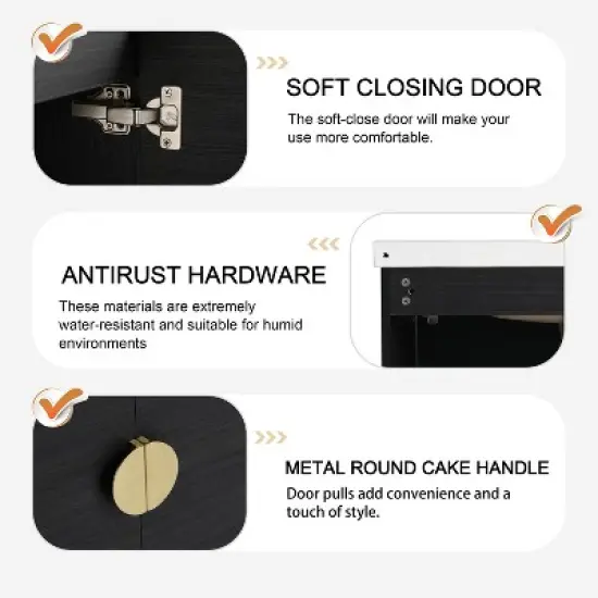 Bathroom Vanity with Sink and Soft Close Door for Small Bathrooms, Black - ModernLuxe image {6}