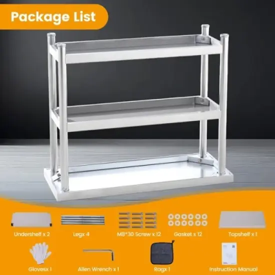 Stainless Steel Work Table, 3-Shelf Commercial Food Prep Table,Rust-Resistant Metal Utility Table for Kitchen, Restaurant image {2}