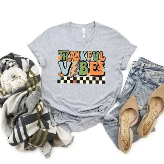 Simply Sage Market Women's Thankful Vibes Checkered Short Sleeve Graphic Tee image {1}