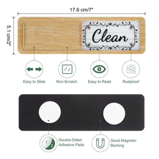 Unique Bargains Kitchen Hotel Indicator Wood Grain Flower Edge Clean Dirty Sign Dishwasher Magnet image {1}