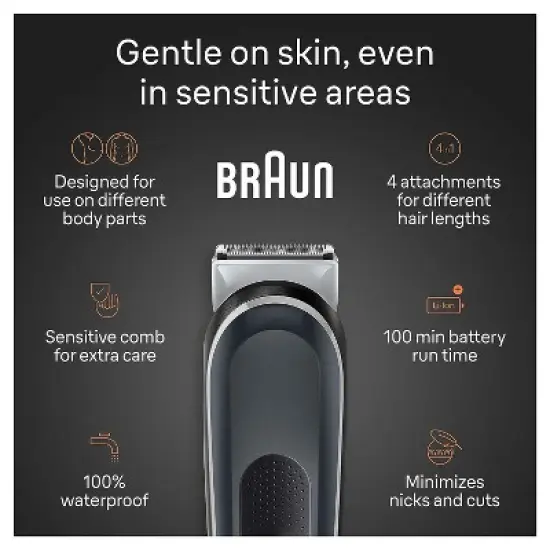 Braun Series 5 BG5360 Men's Rechargeable Body Groomer + 2 Attachment Combs image {2}