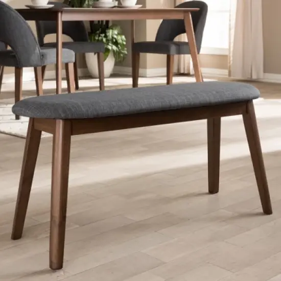 Baxton Studio Easton Mid Century Modern Walnut Finished Wood Fabric Upholstered Bench image {5}