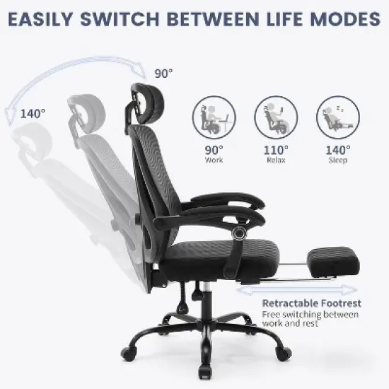 Ergonomic Office Chair with Adjustable Lumbar Support & Footrest, High-Back Mesh Computer Chair, 400LB Capacity for Home, Office, and Gaming image {5}