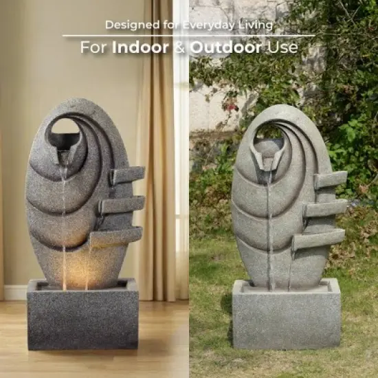 Teamson Home 31" Polyresin 3-Tier Cascading Oval Fountain Gray image {3}