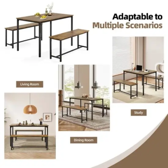 EROMMY Dining Set for 4-6, Extra-Long Table with 2 Benches image {4}