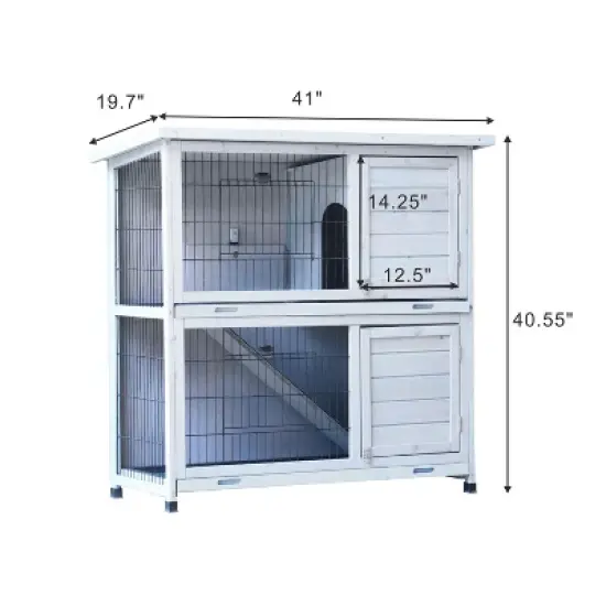 Kumasinova 41" Outdoor Rabbit Hutch with Run,2-Story Rabbit Cage Indoor Use,Waterproof Roof&2 Leak-Proof Trays,Bunny Cage with Ramp for Small Animals image {1}