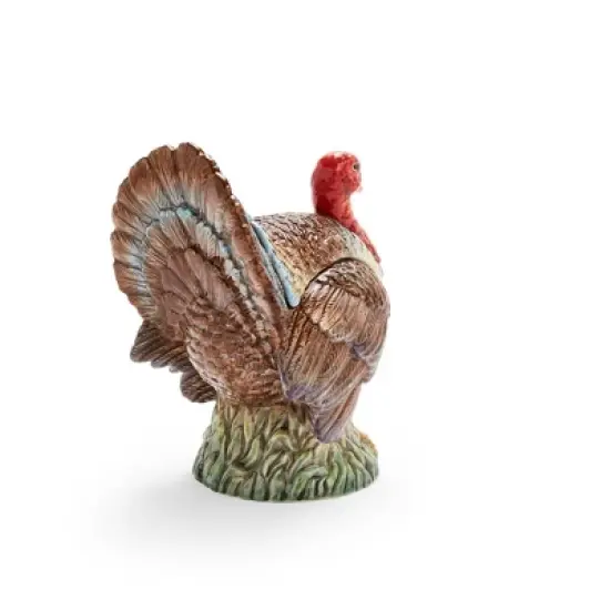 Spode 14oz Turkey-Shaped Gravy Boat with Ladle - Dolomite Thanksgiving Serveware, Large Table Centerpiece, Decorative Serving Bowl, Holiday Soup Bowl image {2}