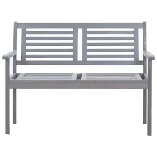 vidaXL Gray Eucalyptus Wood Loveseat - Furniture Bench with Beige Cushion for Outdoor/Patio/Garden Seating image {2}