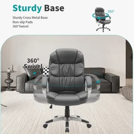 Black Big and Tall Leather Office Chair Adjustable High Back Task Chair with Multi-functional image {6}