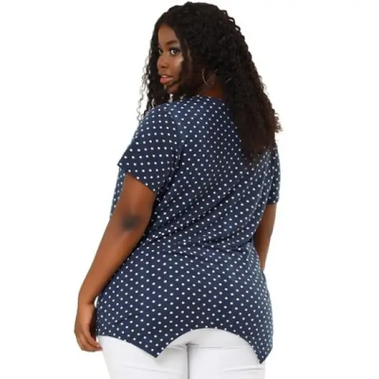 Agnes Orinda Women's Plus Size V Neck Asymmetric Polka Dots Top image {4}