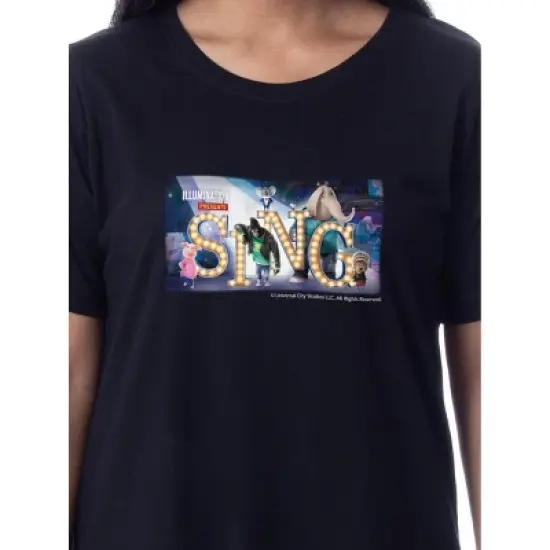Sing (Franchise) Womens' Movie Film Character Nightgown Sleep Pajama Shirt Black image {1}