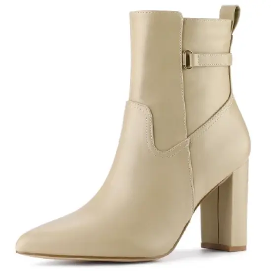 Allegra K Women's Pointed Toe Chunky High Heels Ankle Boots image {11}