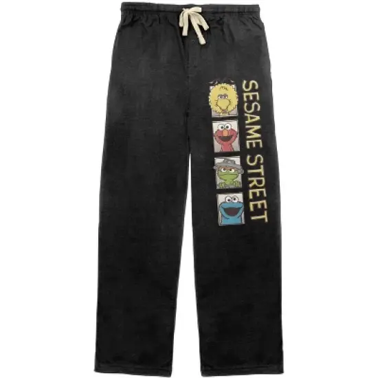 Sesame Street Colorful Characters and Logo Adult Men's Black Graphic Sleep Pajama Pants image {7}