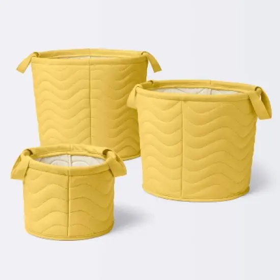 Quilted Fabric Large Round Storage  Basket - Yellow - Cloud Island&trade; image {3}