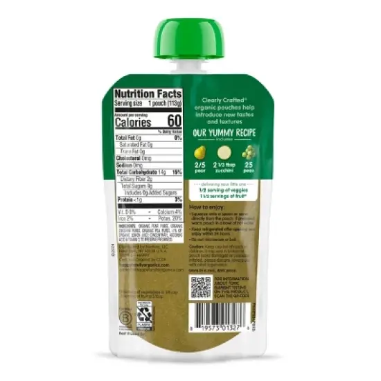 Happy Baby Organics Clearly Crafted Stage 2 Pears, Zucchini & Peas - 4oz image {1}