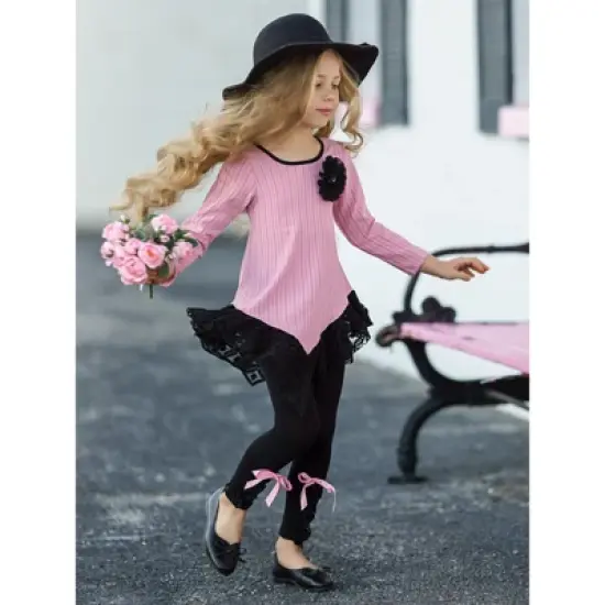 Girls Fine Lines Lace Tunic & Trimmed Legging Set - Mia Belle Girls image {3}
