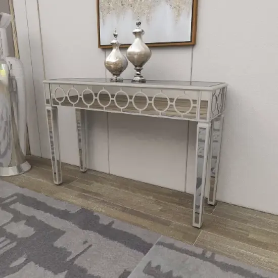 Glam Mirror and Wood Patterned Console Table Silver - Olivia & May image {9}