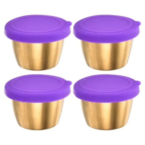 Unique Bargains Stainless Steel Salad Dressing Purple Bowls with Lids image {7}