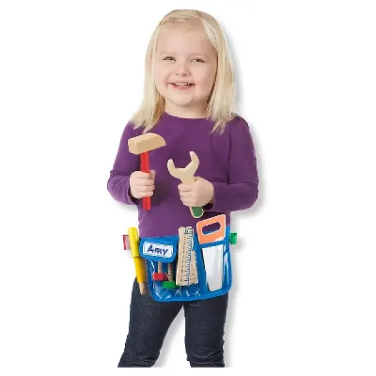 Melissa & Doug Deluxe Tool Belt Set - 5 Wooden Tools, 8 Building pc, Adjustable Belt image {1}