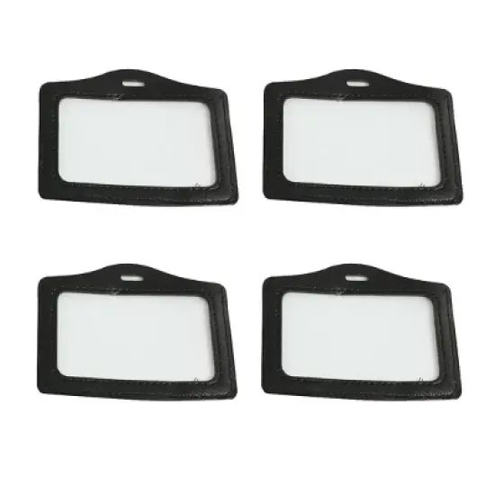 Unique Bargains 5 Pcs Black Clear Faux Leather Business ID Card Badge Holder image {2}