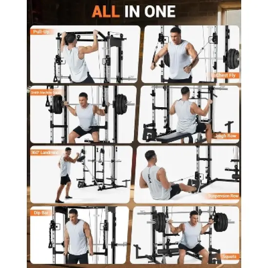Acekool 2200LB Smith Machine Power Cage, Multi-Function Home Gym with Cable Crossover, LAT Pulldown, Squat Rack, Attachments image {1}