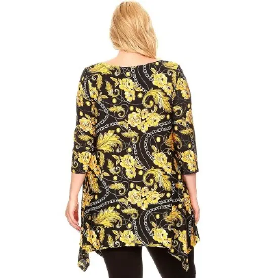 Women's Plus Size 3/4 Sleeve Printed Alegra Tunic with Pockets - White Mark image {2}
