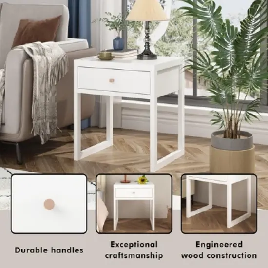 KTMBDW Nightstand, Modern Bedside Night Stand with Storage Drawer, Small End Side Table for Bedroom, Living Room, White image {6}